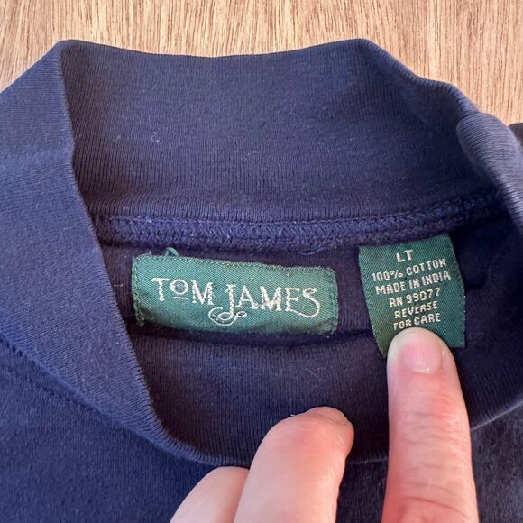 Tom James Men’s LT Navy Mock Neck Long Sleeve 100% Cotton Shirt - Picture 3 of 4